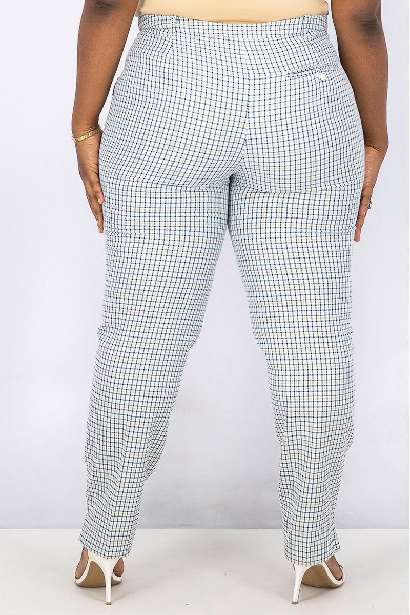 Violeta By Mango Women Plus Size Plaid Side Pocket Pants, Mint Combo - Image 4